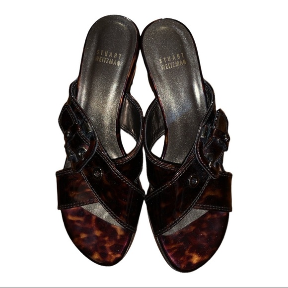 STUART Weitzman size 7.5 m tortoise patent leather wedge slip on shoes b… - Picture 1 of 10